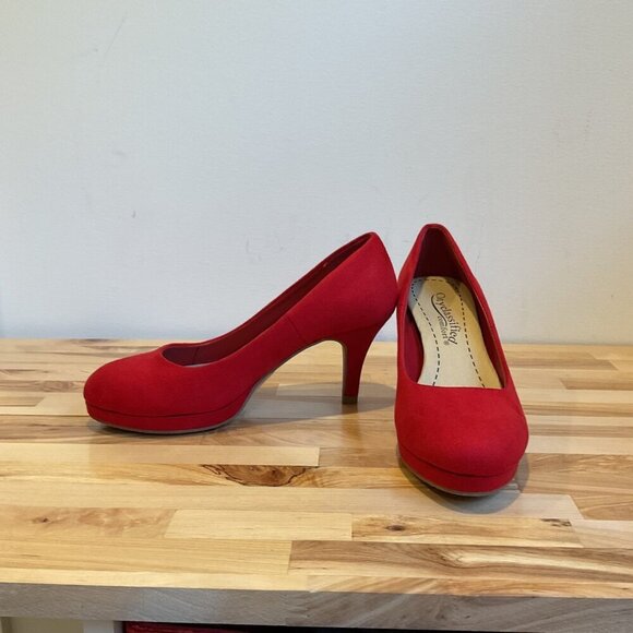 City Classified Comfort Red Suede Platform Heels Size 5 - Picture 6 of 13